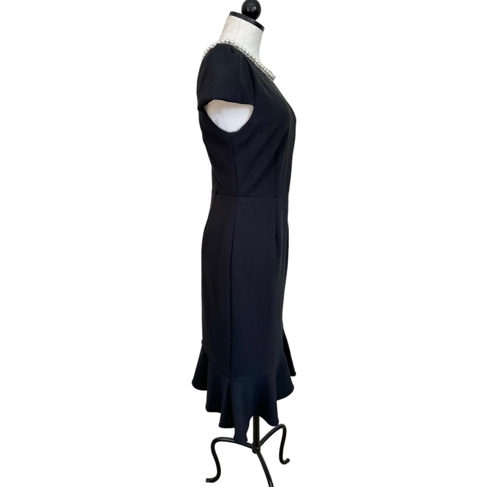 Betsey Johnson Black Dress Pearl Fringe Collar Black Cap Sleeve Ruffle Hem Sz 8 - Picture 8 of 16